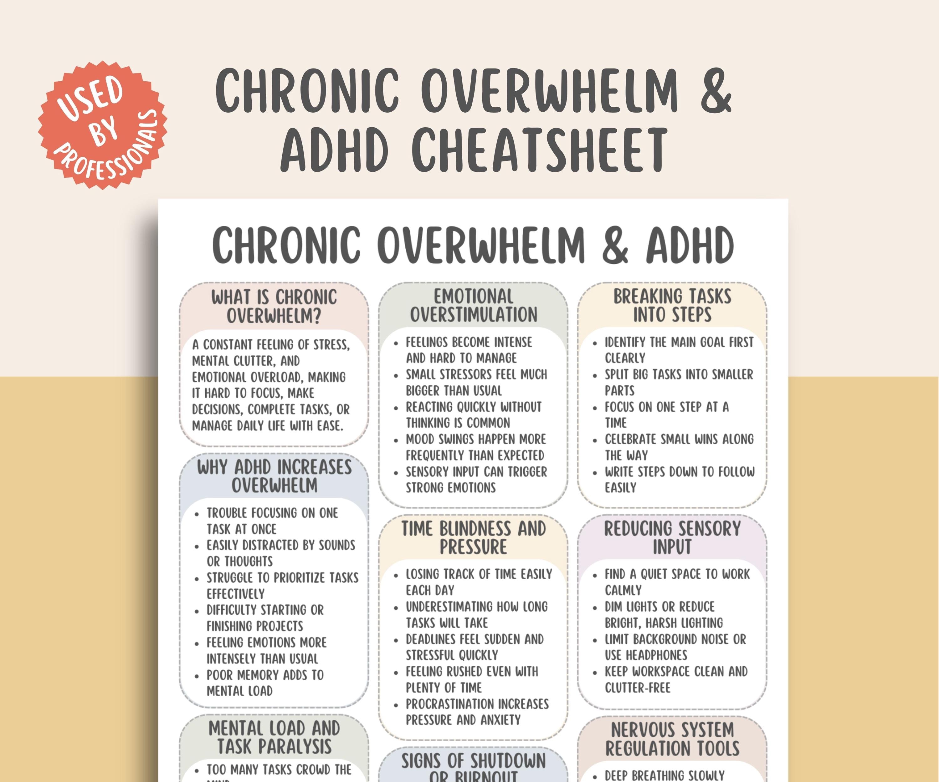 Chronic Overwhelm & ADHD Cheatsheet, Executive Dysfunction Support ...