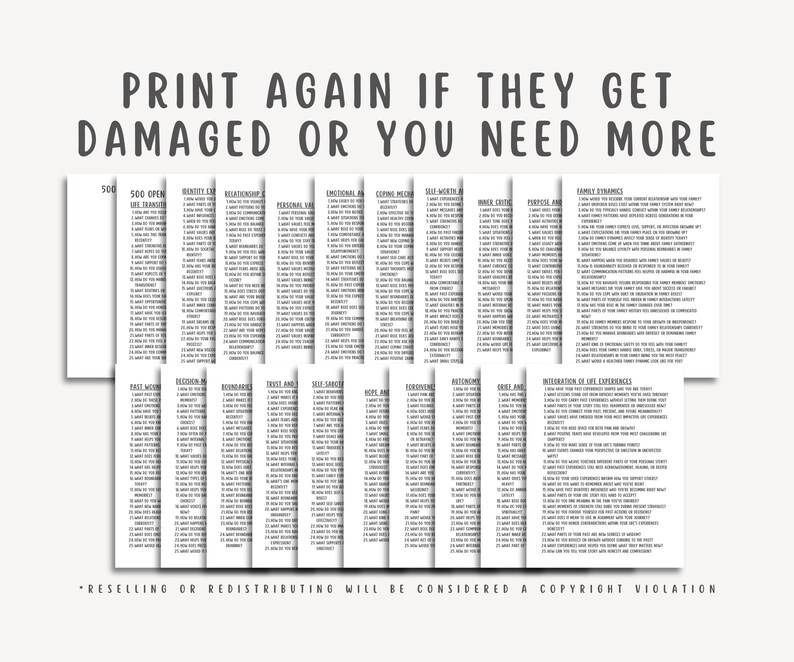 Open Ended Therapy Questions, client conversation prompts, mental health handout, reflection cards, counseling tool, talk therapy printable