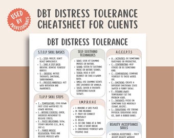 Cheatsheet voor DGT Distress Tolerance Vaardigheden pdf, werkblad therapie, hulpmiddel geestelijke gezondheid, gids copingvaardigheden, afdrukbaar zelfhulpdecor