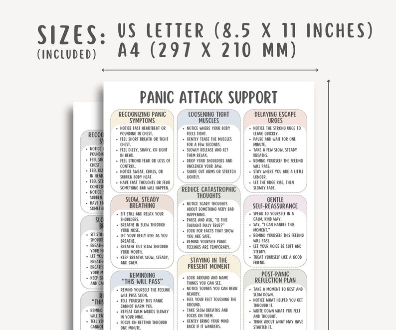 Panic Attack Support Cheatsheet, Anxiety Relief Printable, Calm Down ...