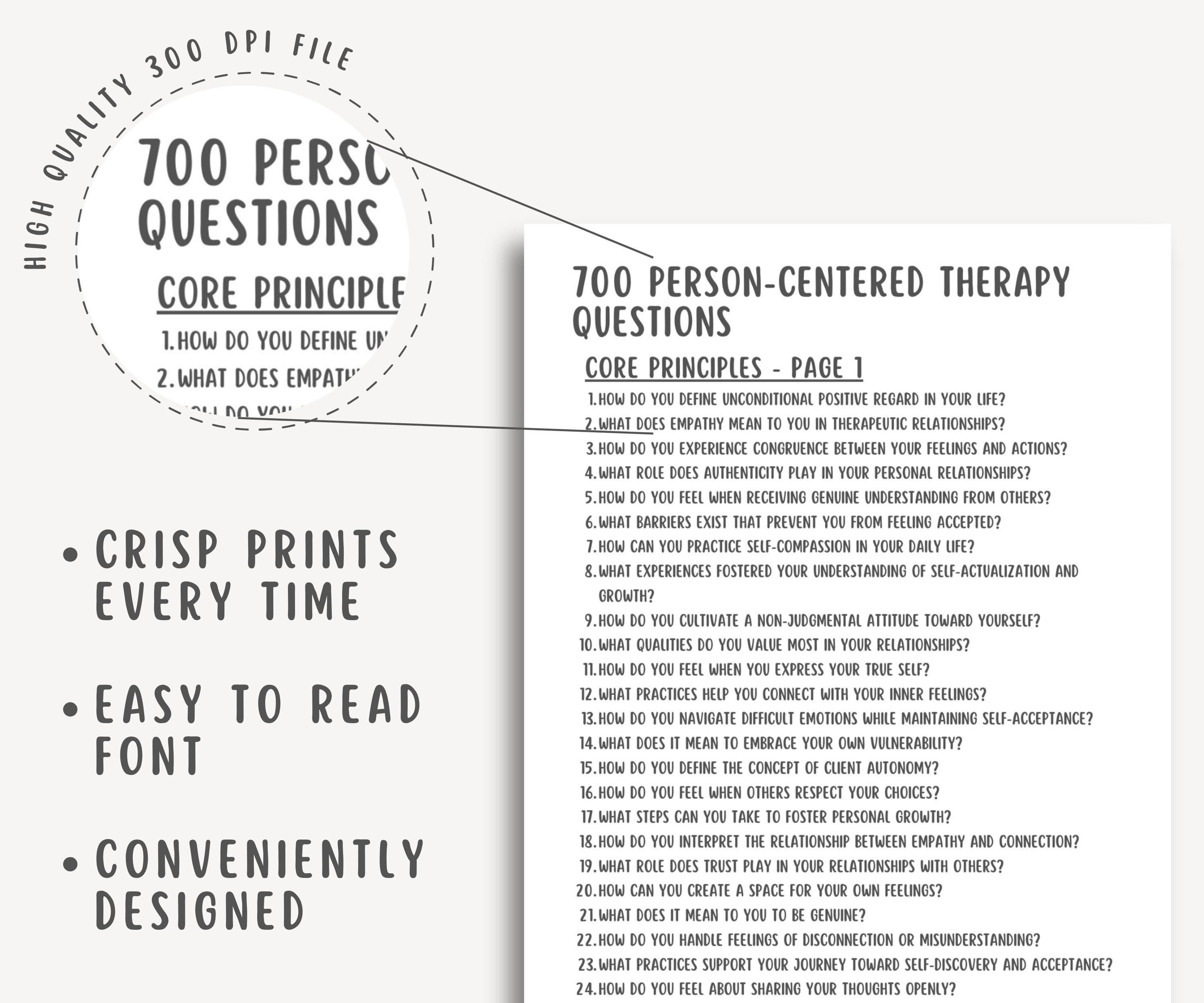 Interpersonal Questions 700 Person-centered Therapy Questions, Core Principals, Self-concept ...