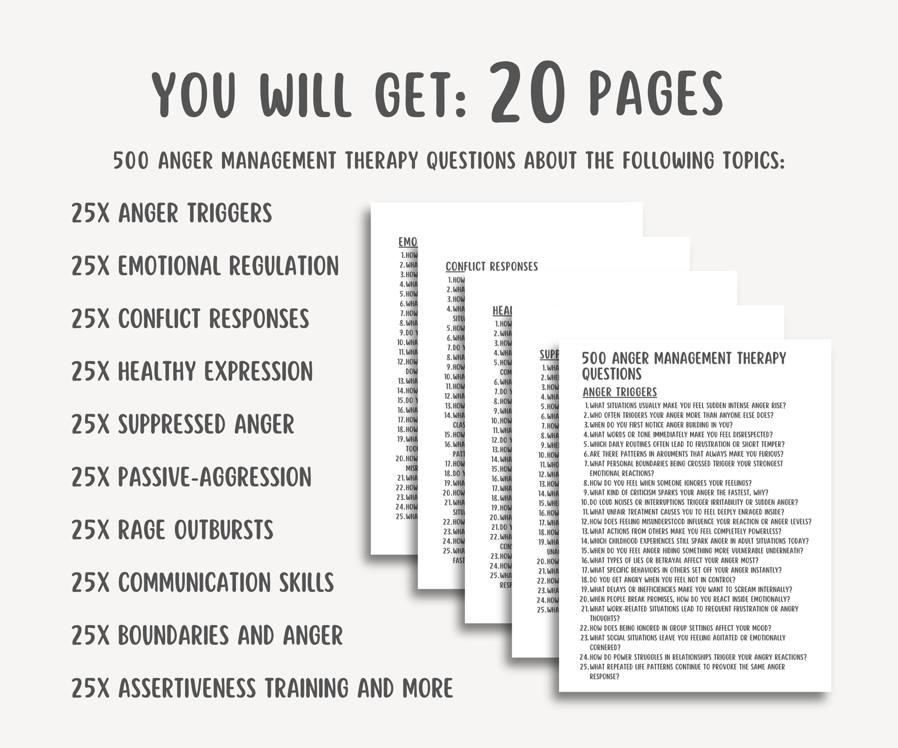 500 Anger Management Therapy Questions, Mental Health Journal, Coping ...
