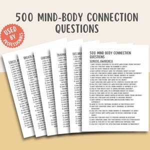 500 Mind Body Connection Questions, somatic healing workbook, self discovery journal, trauma healing prompts, emotional wellness guide