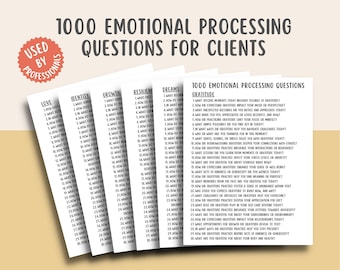 1000 preguntas sobre procesamiento emocional, preguntas que invitan a la reflexión, diario de sentimientos, consejero de ACT, recursos para el cuaderno de ejercicios de salud mental, terapia cognitivo conductual
