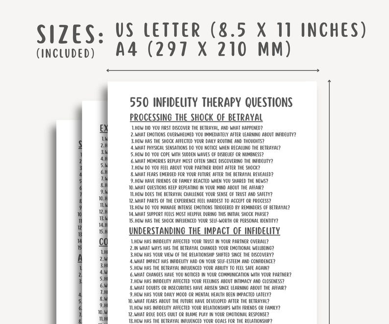 550 Infidelity Therapy Questions, Affair Recovery, Marriage Counseling, Trust Rebuilding, Relationship Healing, Couples Therapy Workbook