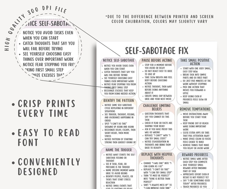 Self Sabotage Fix Cheat Sheet, Break Negative Patterns Workbook ...