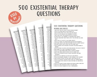 500 Existential therapy questions, self discovery journal, shadow work prompts, healing workbook, self growth guide, therapy worksheets