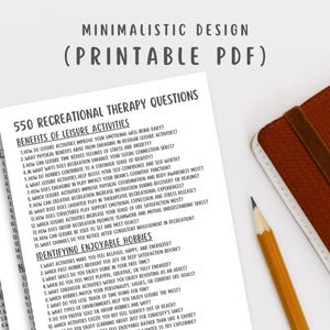 550 Recreational Therapy Questions, Leisure Therapy PDF, Activity Planner, Mental Health Tool, Self-Care, Printable, Counseling Guide