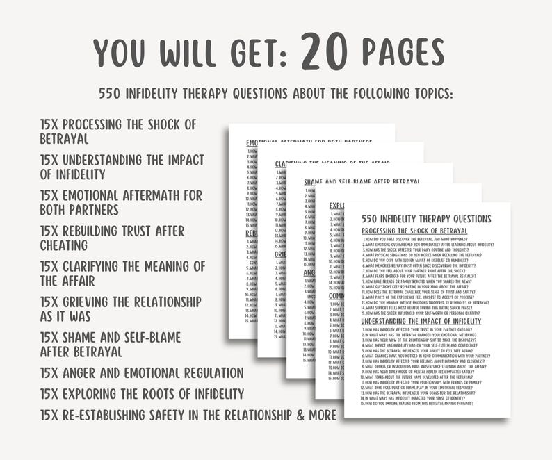 550 Infidelity Therapy Questions, Affair Recovery, Marriage Counseling, Trust Rebuilding, Relationship Healing, Couples Therapy Workbook