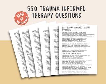 550 Trauma Informed Therapy Questions, Trauma Worksheets, Healing Workbook, Mental Health PDF, Therapy Prompts, Printable Resource