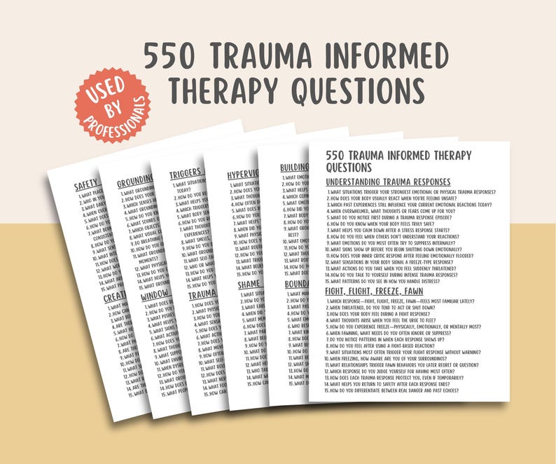 550 Trauma Informed Therapy Questions, Trauma Worksheets, Healing Workbook, Mental Health PDF, Therapy Prompts, Printable Resource