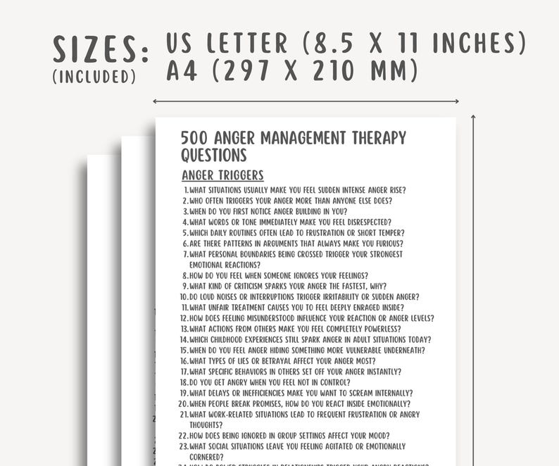 500 Anger Management Therapy Questions, Mental Health Journal, Coping ...