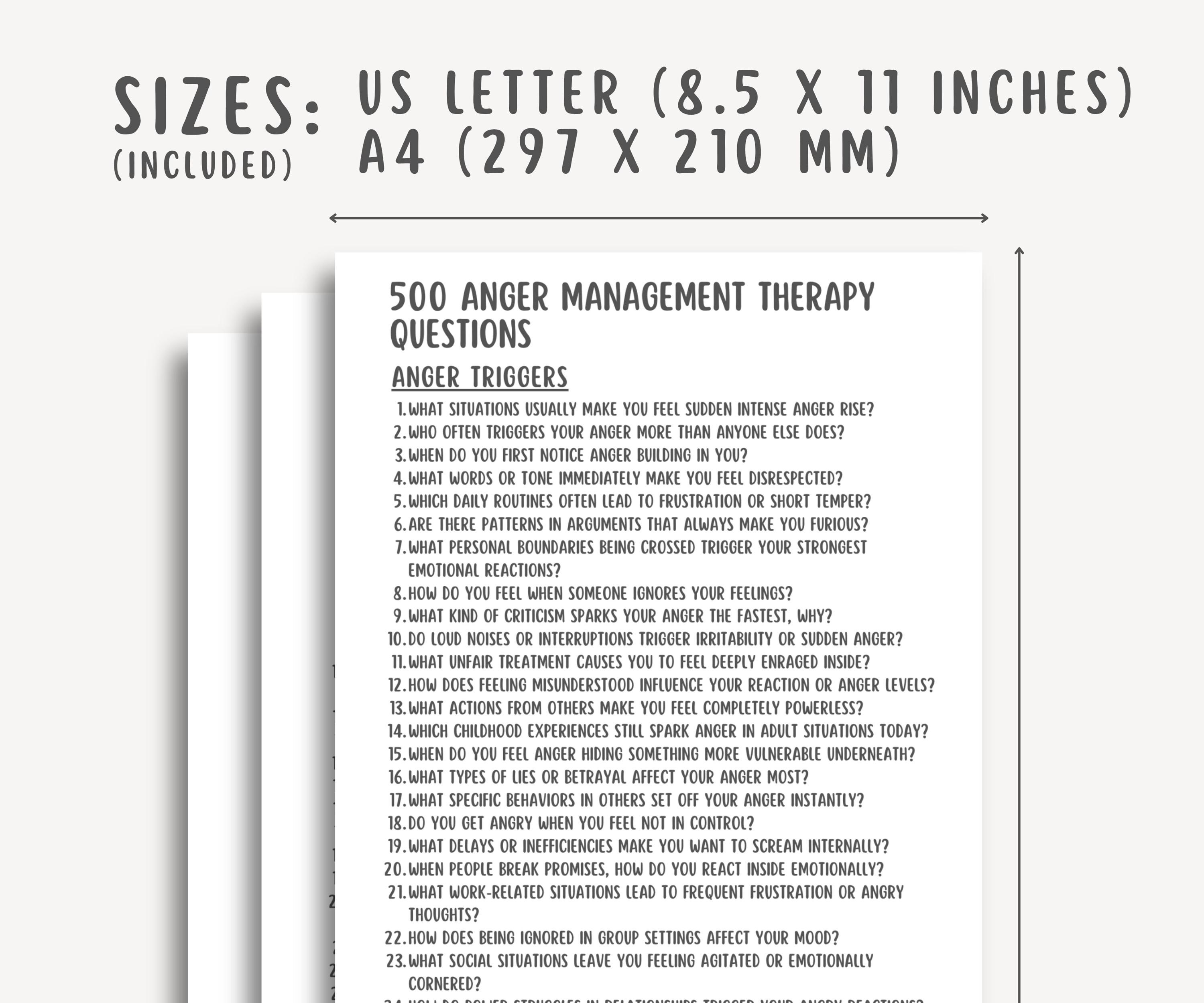 500 Anger Management Therapy Questions, Mental Health Journal, Coping ...
