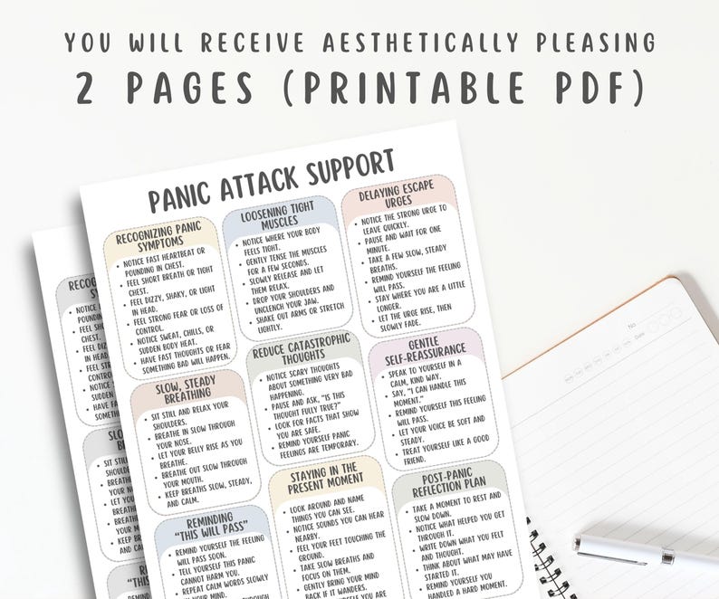 Panic Attack Support Cheatsheet, Anxiety Relief Printable, Calm Down ...