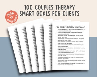 100 Couples Therapy Goals, Marriage Counseling Relationship Therapy Session Notes Goals Objectives, Therapist Cheat Sheets, Mental Health