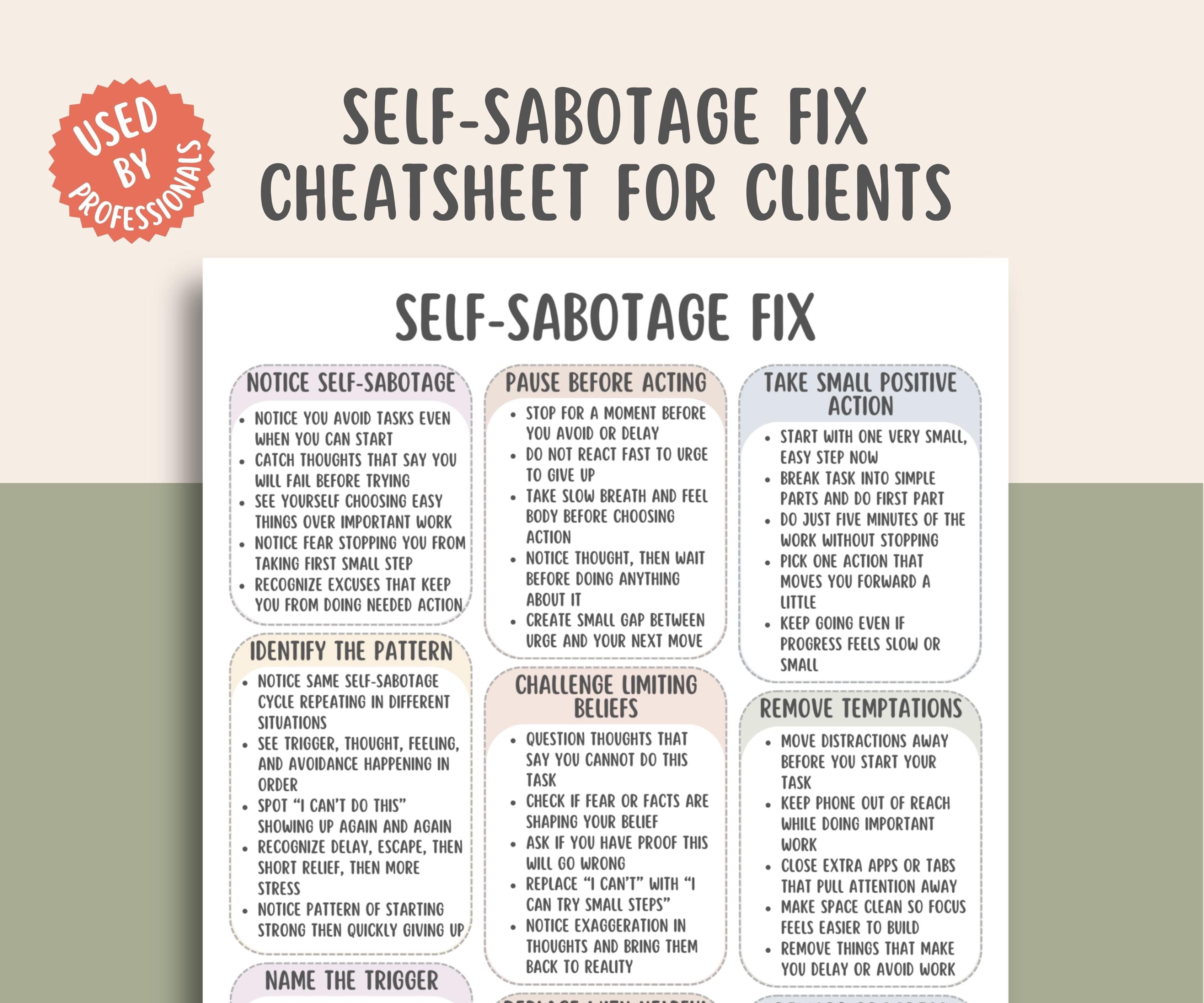 Self Sabotage Fix Cheat Sheet, Break Negative Patterns Workbook ...