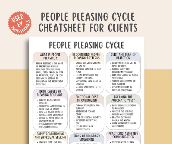 People Pleasing Cycle Cheatsheet, Boundary Setting Guide, Self Worth Workbook, Emotional Awareness, Codependency Recovery, Personal Growth