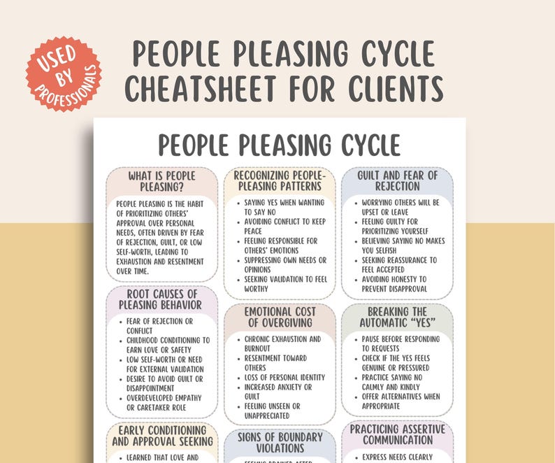 People Pleasing Cycle Cheatsheet, Boundary Setting Guide, Self Worth Workbook, Emotional Awareness, Codependency Recovery, Personal Growth