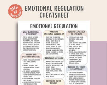 Emotional Regulation Cheatsheet, Coping Skills Chart, Distress Tolerance Guide, Self Soothing Planner, Anxiety Management, Therapy Handout
