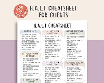 HALT Cheatsheet, Emotional Awareness Guide, Self Care Reminder, Stress Management, Mood Tracking Sheet, Mental Health Support, Wellness Aid