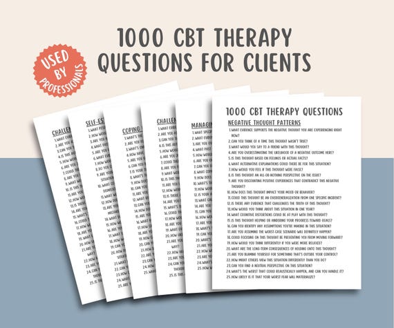 1000 CBT Therapy Questions, Cognitive Behavioral Therapy Resources, Therapy Interventions, Negative Thought Patterns, Self Esteem Worksheets