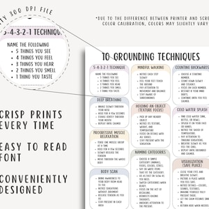 10 Grounding Techniques Cheatsheet, Anxiety Relief Guide, Stress Management, Mindfulness Exercises, Emotional Regulation, Calming Corner