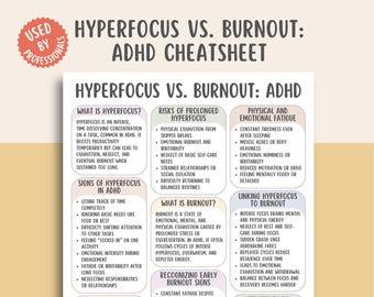 ADHD Hyperfocus vs Burnout Guide, focus management tips, productivity balance, neurodivergent support, mental health printable