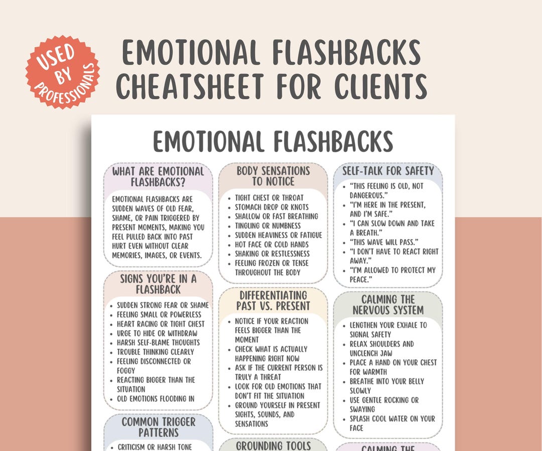 Emotional Flashbacks Cheatsheet, Trauma Response Guide, Trigger ...