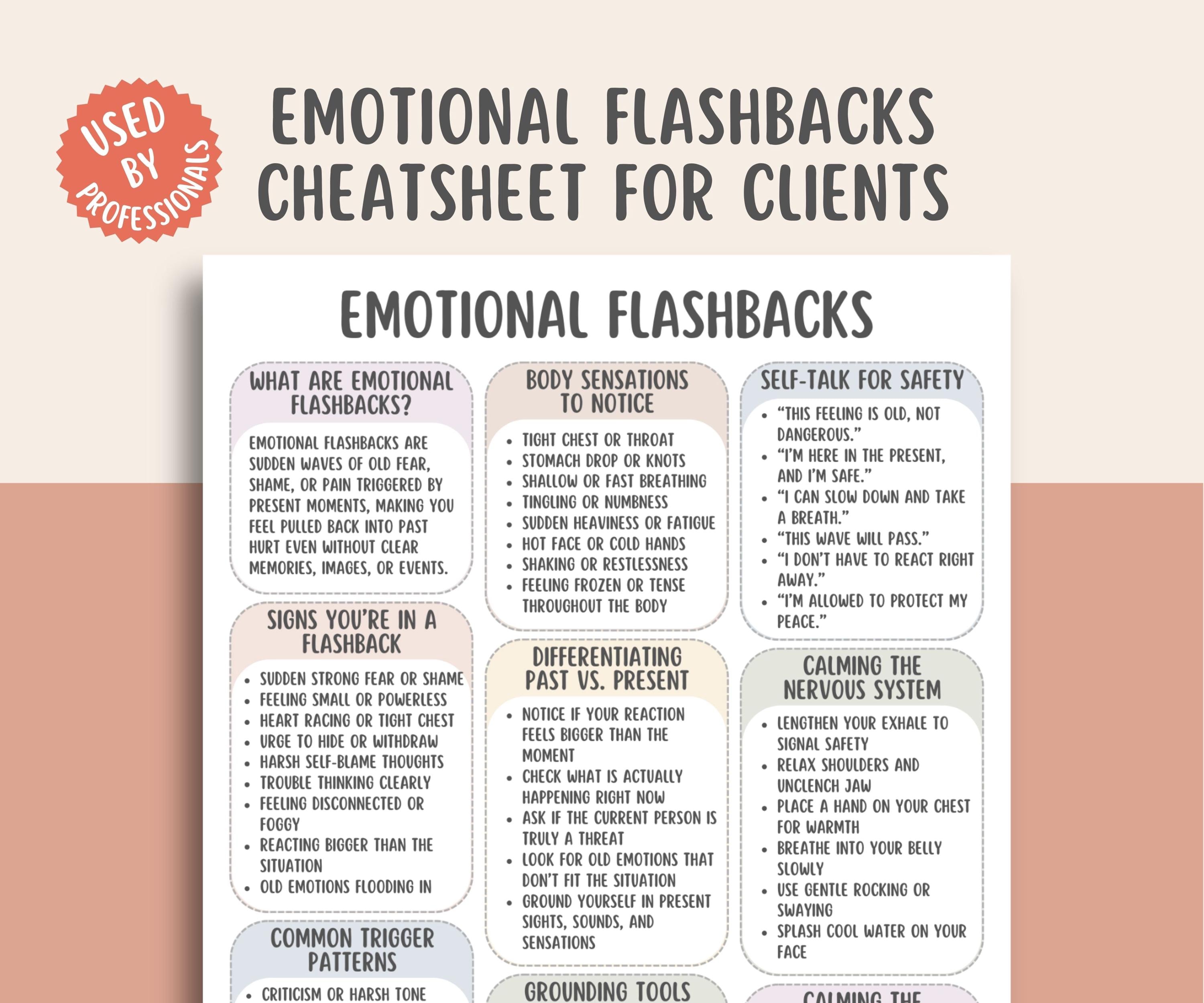 Flashback Worksheets.pdf Emotional Flashbacks Cheatsheet, Trauma Response Guide, Trigger ...