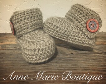 Taupe Crochet Baby Booties 0-3 Months