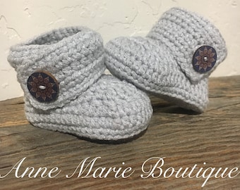 Light Gray Crocheted Baby Booties 0-3 Months
