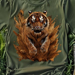 Tiger Leaps From Dirt Shirt, Graphic T-shirt, Tigers Spirit Tee, Tiger Lover Shirt, Wildlife Tshirt, Adventure Shirt, Nature Lover Shirt