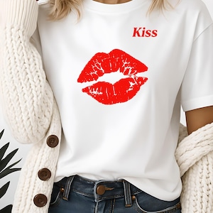 Kiss Shirt, Sexy Lips Shirt, Hot Girl Tee, Night Party Tee, Sexy Shirt For Her, Disco Shirt, Vintage Sexy Shirt, Sexy Gift For Her, Red Lips
