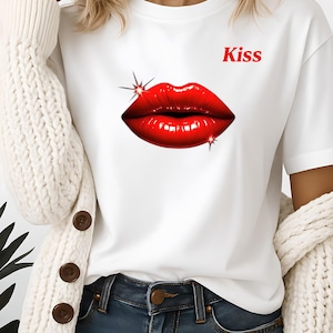Kiss and Lips Shirt, Sexy Lips Shirt, Night Party Shirt, Sexy Shirt For Her, Disco Shirt, Vintage Sexy Shirt, Sexy Gift For Her, Red Lips