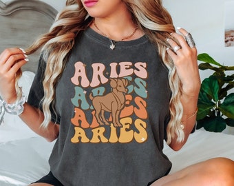 Aries T-Shirt ~ Retro Pastel Vintage Personalized Gift for Her ~ Zodiac Sign Shirt ~ Pastel Graphic Tee ~ The Ram Astrology Clothing