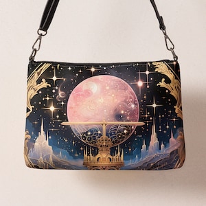 Outer Space Celestial Fantasy Crossbody Bag or Clutch ~ Adjustable Witchy Purse ~ Gift For Her ~ Vegan Bag ~ Futuristic Stars Dark Aesthetic