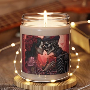 Vela perfumada True Love, vidrio + cera de soja, ecológica, esqueleto 2 de tazas Lector de cartas de tarot Astrología celestial psíquica, regalo para ella