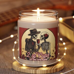 2 de Copas Amor Vela Perfumada, Vidrio + Cera de Soja, Ecológico, Esqueletos Rosa Tarot Lector de Tarjetas Astrología Celestial Psíquica, Regalo para ella Él