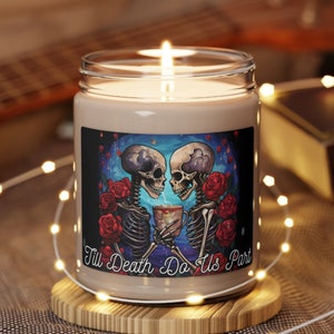 Hasta que la muerte nos separe vela perfumada, vidrio + cera de soja ecológica, lector de cartas de tarot esqueleto astrología celestial psíquica, regalo para ella