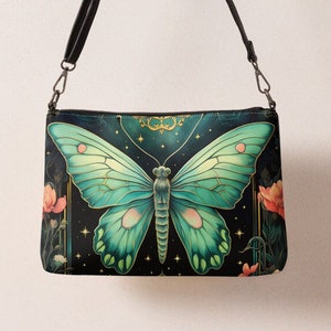 Mystical Moth Crossbody Bag or Clutch ~ Adjustable Witchy Purse ~ Gift For Her ~ Vegan Bag