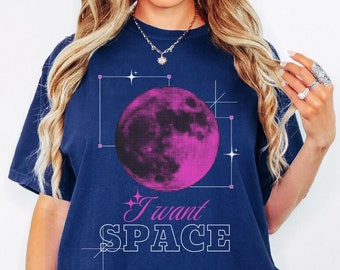 I Want Space Pixelated Full Moon Tee Black or True Navy Comfort Colors Unisex Shirt Planets Humor Celestial Outer Astronomy Nerd Gift TShirt