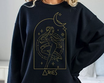 Felpa con la Dea dello Zodiaco, Maglione con il Segno Zodiacale Personalizzato, Abbigliamento Stregonesco, Regalo di Astrologia del Mese di Nascita, Maglietta di Astrologia Personalizzata, Tarocchi