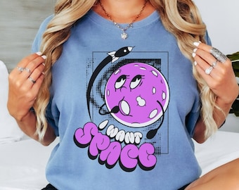 Ich will Weltraum Lustiges Mond Shirt Unisex Geschenk für Sie oder Ihn Raum Schiff Rakete 90er Jahre Cartoon Vintage Tshirt Planet Astronomie Humor Himmlisch Retro