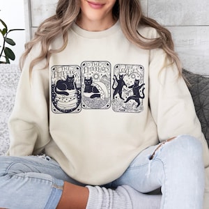 The Lovers Tarot Black Cat Sweater Choose White Sand or Ash ~ Empress Emperor Funny Graphic Goth Witchy Clothing Sweatshirt Aesthetic Shirt