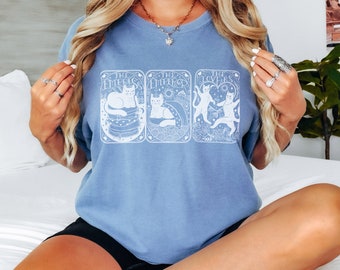 恋人たちの面白い黒猫タロットTシャツ 5色から選べる 皇后皇帝大アルカナシャツ 魔女の服 ゴス美的アニメ