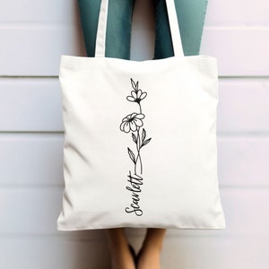 Birth Month Flower Personalized Tote Bag Canvas Tote Bag Gift Birthday Gifts for Women Birth Month Gift Reusable Tote Bag Thoughtful Gift