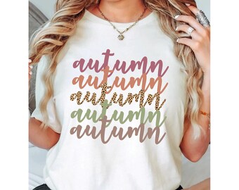 Fall Season Autumn Vibes Vintage Shirt Fall Leopard Tshirt Cheetah Pumpkin Cute Retro Tee Autumn Leaves Thanksgiving Holiday Shirt Colorful