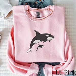 Embroidered Whale Orcas Shirt Ocean Sweatshirt Unisex Outdoors Gift California Sweater Coastal Whale Embroidered Crewneck Nature Lover Gift image 5