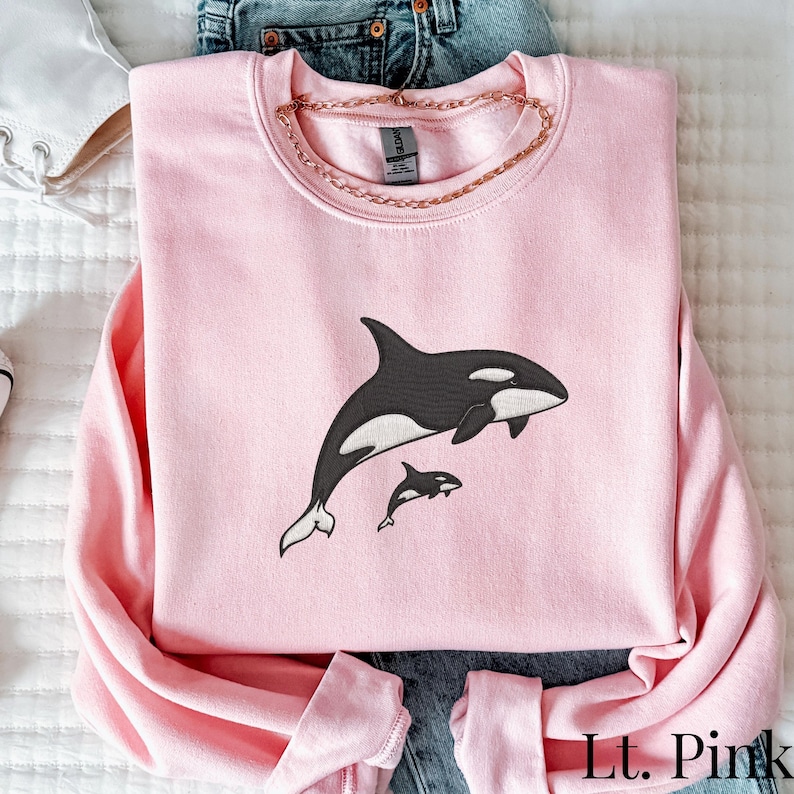 Embroidered Whale Orcas Shirt Ocean Sweatshirt Unisex Outdoors Gift California Sweater Coastal Whale Embroidered Crewneck Nature Lover Gift image 5