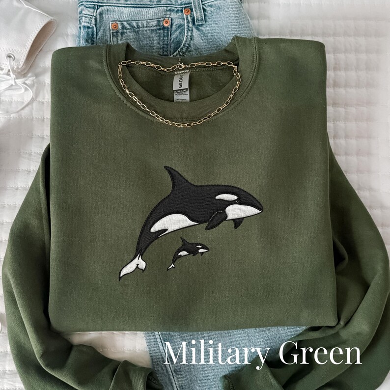 Embroidered Whale Orcas Shirt Ocean Sweatshirt Unisex Outdoors Gift California Sweater Coastal Whale Embroidered Crewneck Nature Lover Gift image 6